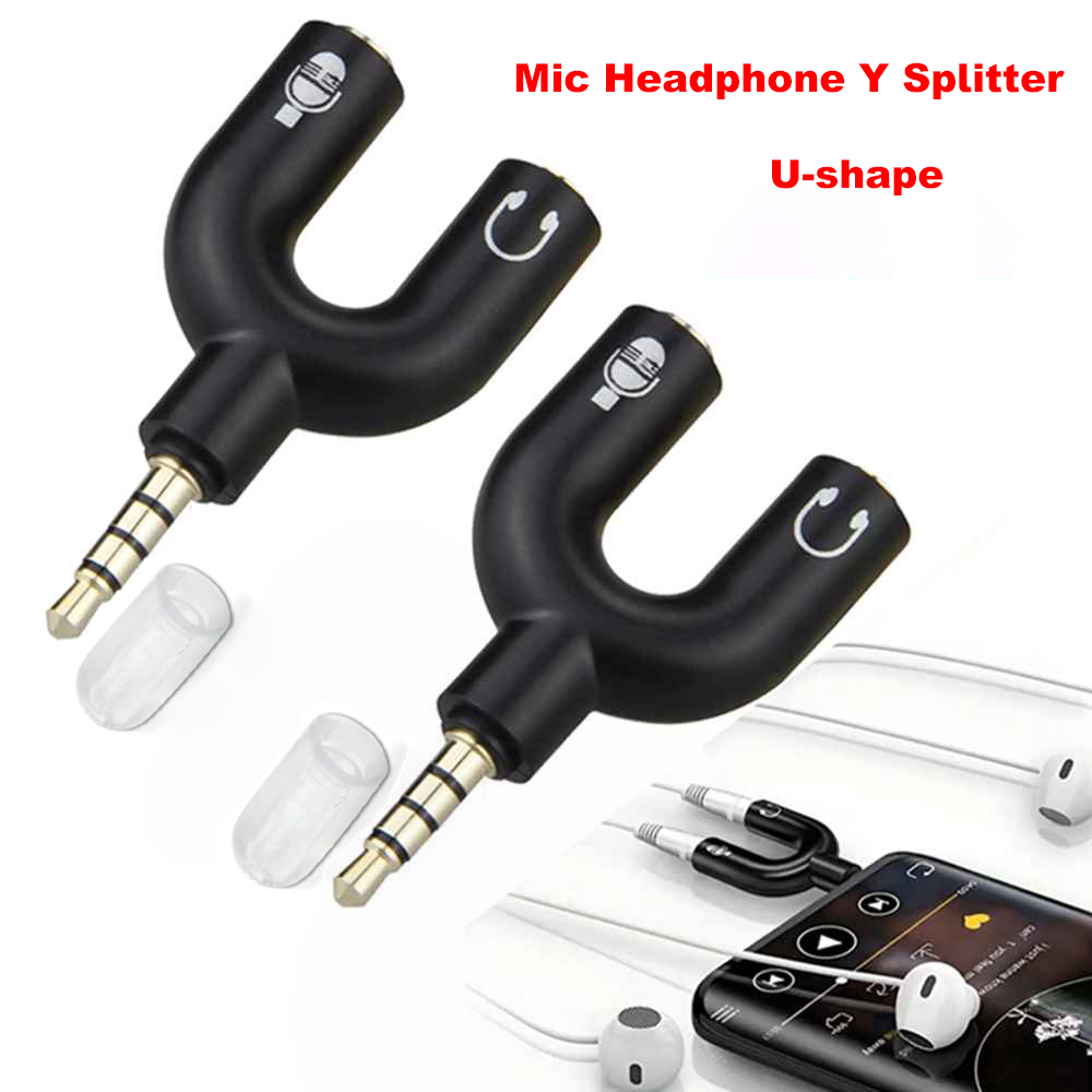 Audio Music Splitter - 3.5mm Headphone Mic Splitter Adapter U-shaped