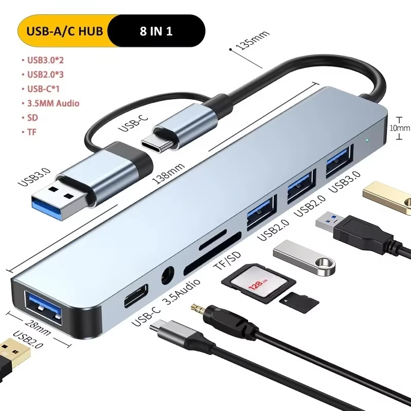 Audio Music Splitter - Type C Hub USB Splitter 8