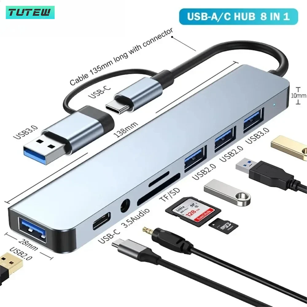 8 in 1 USB C Hub USB Splitter  - Audio Music Splitter ulasan dan harga