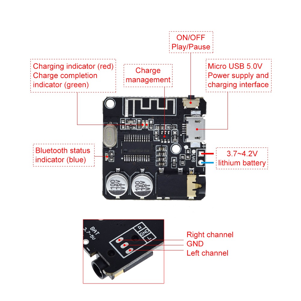 Bluetooth-5.0 MP3 Audio board  - Audio Music Player App ulasan dan harga