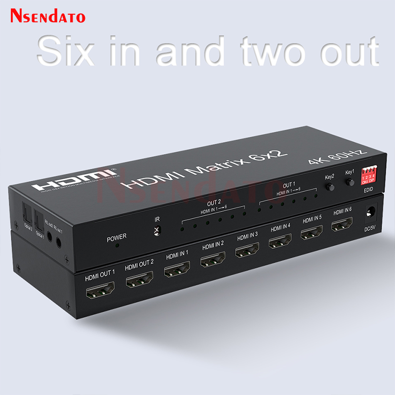 HDMI Matrix Switch 6x2 4k 60Hz - Audio Music Splitter ulasan dan harga