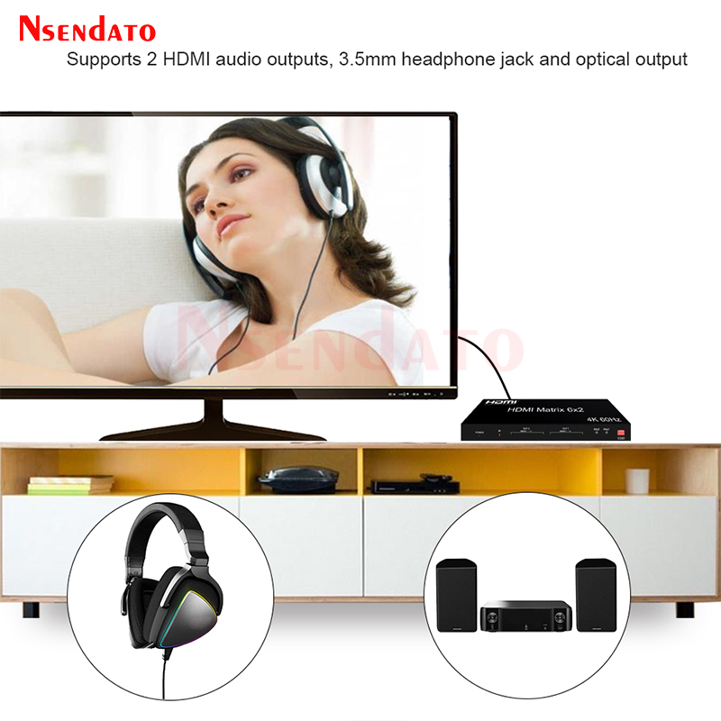 HDMI Matrix Switch 6x2 4k 60Hz - Audio Music Splitter ulasan dan harga